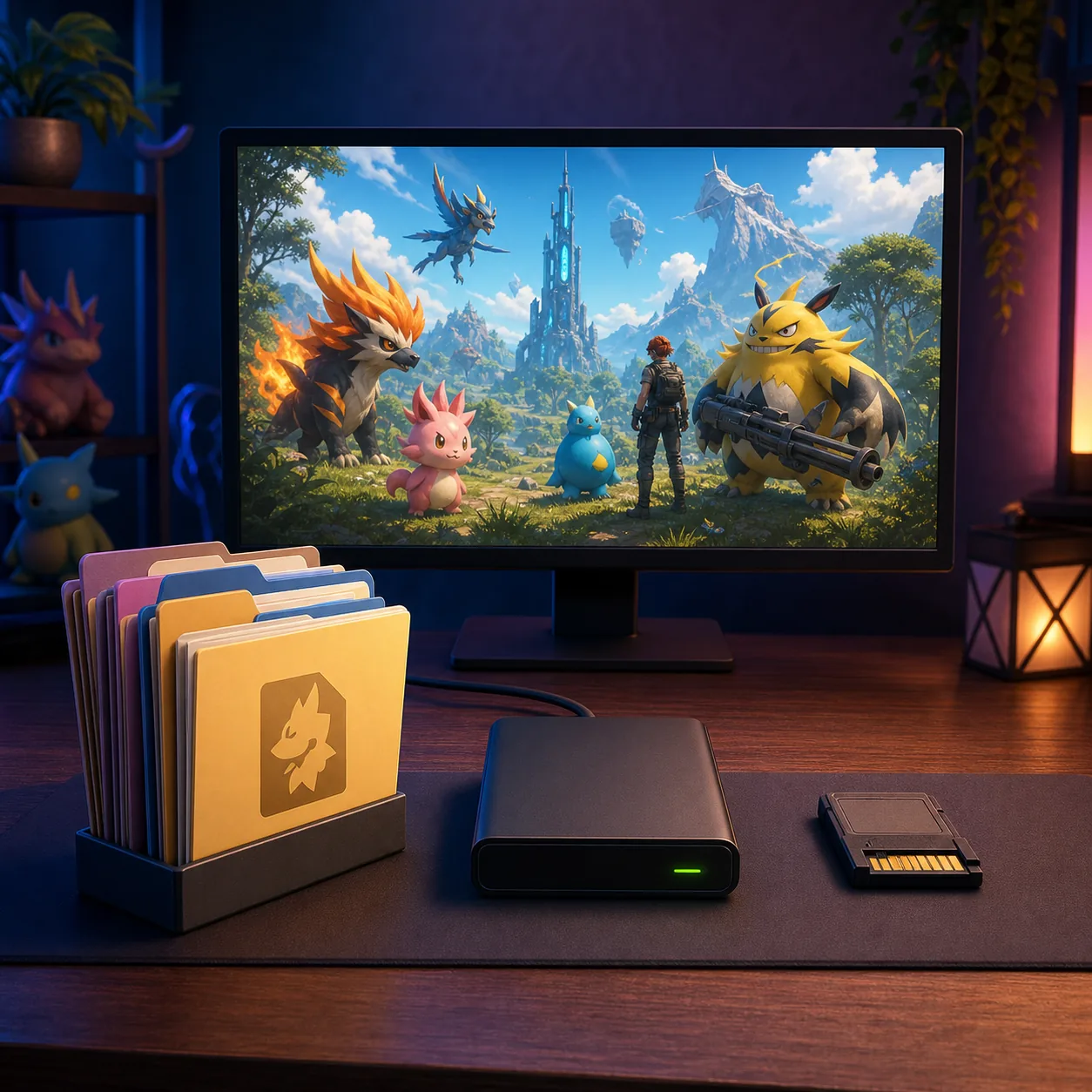 Illustrative mod manager workflow with package folders, a backup drive and a test save